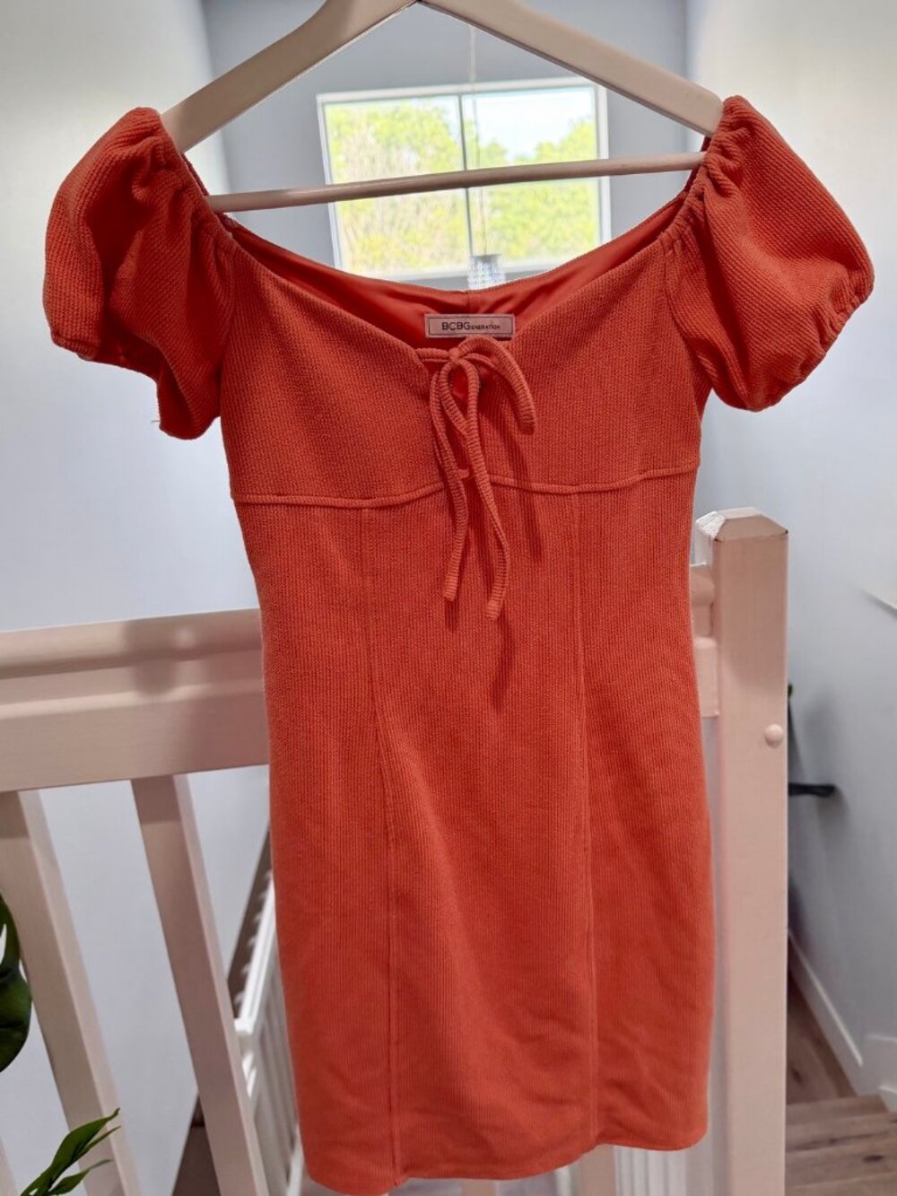 BCBGeneration Orange Knit Tie Front Puff Sleeve Mini Dress XS